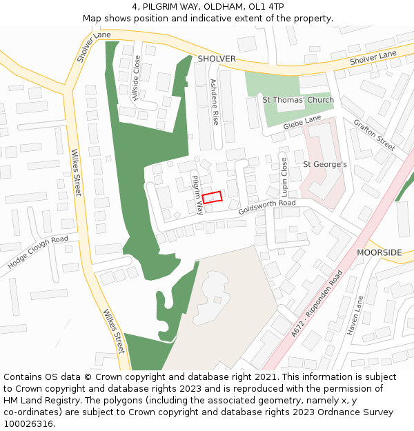 4, PILGRIM WAY, OLDHAM, OL1 4TP: Location map and indicative extent of plot