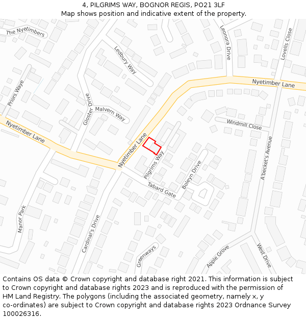 4, PILGRIMS WAY, BOGNOR REGIS, PO21 3LF: Location map and indicative extent of plot