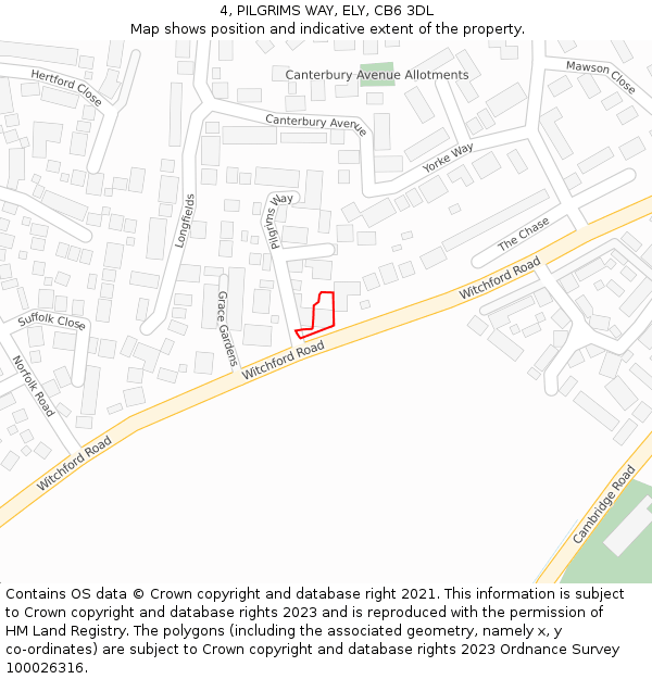 4, PILGRIMS WAY, ELY, CB6 3DL: Location map and indicative extent of plot