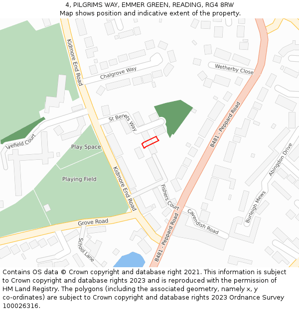 4, PILGRIMS WAY, EMMER GREEN, READING, RG4 8RW: Location map and indicative extent of plot