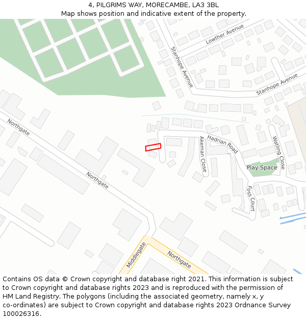 4, PILGRIMS WAY, MORECAMBE, LA3 3BL: Location map and indicative extent of plot