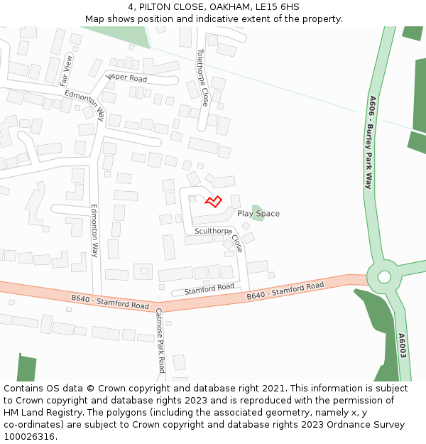 4, PILTON CLOSE, OAKHAM, LE15 6HS: Location map and indicative extent of plot