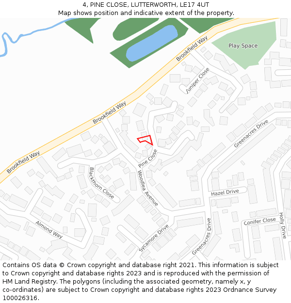 4, PINE CLOSE, LUTTERWORTH, LE17 4UT: Location map and indicative extent of plot