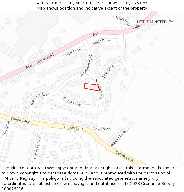 4, PINE CRESCENT, MINSTERLEY, SHREWSBURY, SY5 0AY: Location map and indicative extent of plot