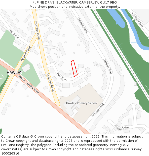 4, PINE DRIVE, BLACKWATER, CAMBERLEY, GU17 9BG: Location map and indicative extent of plot