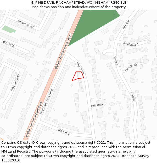 4, PINE DRIVE, FINCHAMPSTEAD, WOKINGHAM, RG40 3LE: Location map and indicative extent of plot