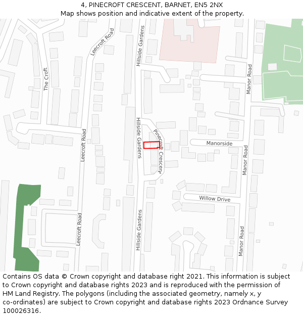 4, PINECROFT CRESCENT, BARNET, EN5 2NX: Location map and indicative extent of plot