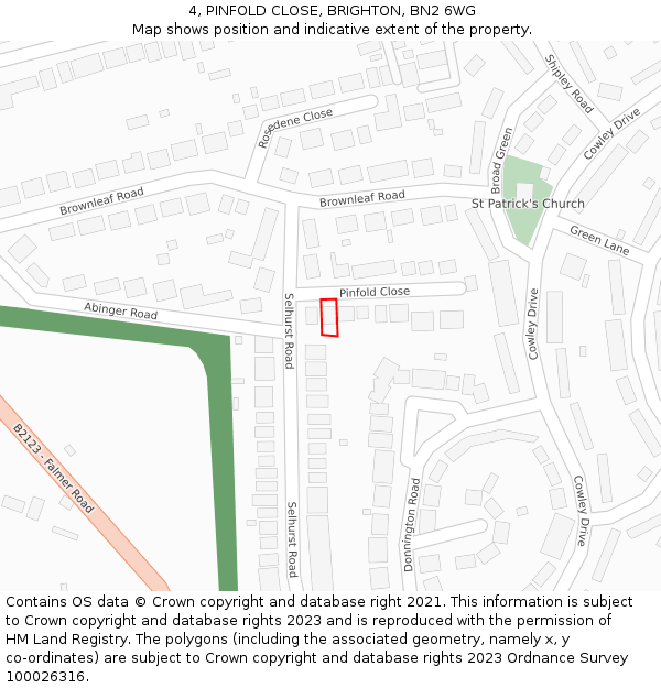 4, PINFOLD CLOSE, BRIGHTON, BN2 6WG: Location map and indicative extent of plot