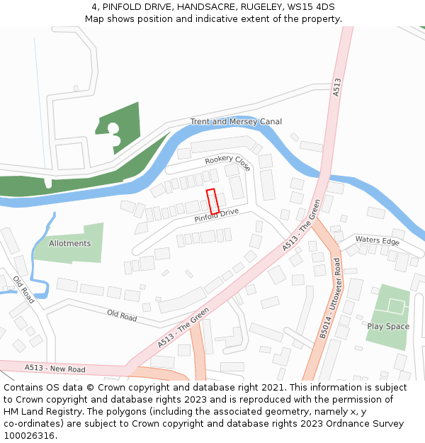 4, PINFOLD DRIVE, HANDSACRE, RUGELEY, WS15 4DS: Location map and indicative extent of plot