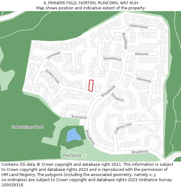 4, PINNERS FOLD, NORTON, RUNCORN, WA7 6UH: Location map and indicative extent of plot