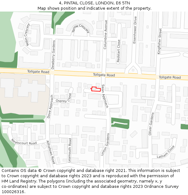 4, PINTAIL CLOSE, LONDON, E6 5TN: Location map and indicative extent of plot