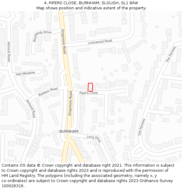 4, PIPERS CLOSE, BURNHAM, SLOUGH, SL1 8AW: Location map and indicative extent of plot