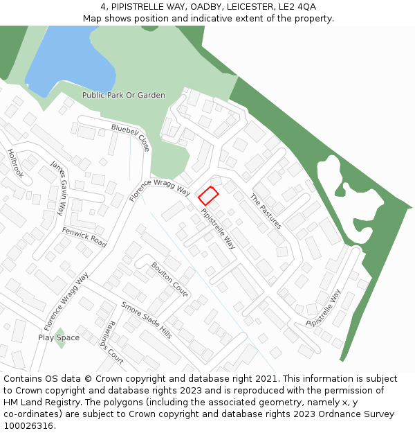 4, PIPISTRELLE WAY, OADBY, LEICESTER, LE2 4QA: Location map and indicative extent of plot