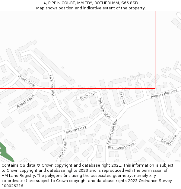 4, PIPPIN COURT, MALTBY, ROTHERHAM, S66 8SD: Location map and indicative extent of plot