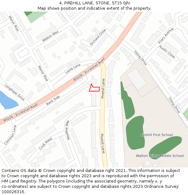 4, PIREHILL LANE, STONE, ST15 0JN: Location map and indicative extent of plot