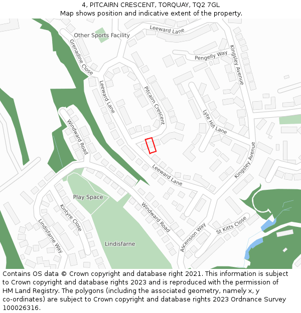 4, PITCAIRN CRESCENT, TORQUAY, TQ2 7GL: Location map and indicative extent of plot