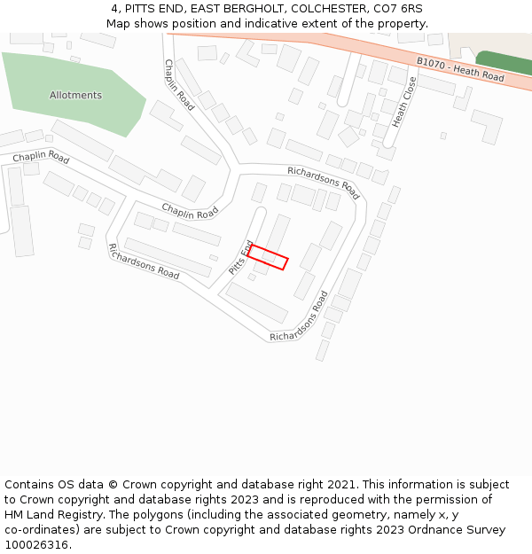 4, PITTS END, EAST BERGHOLT, COLCHESTER, CO7 6RS: Location map and indicative extent of plot