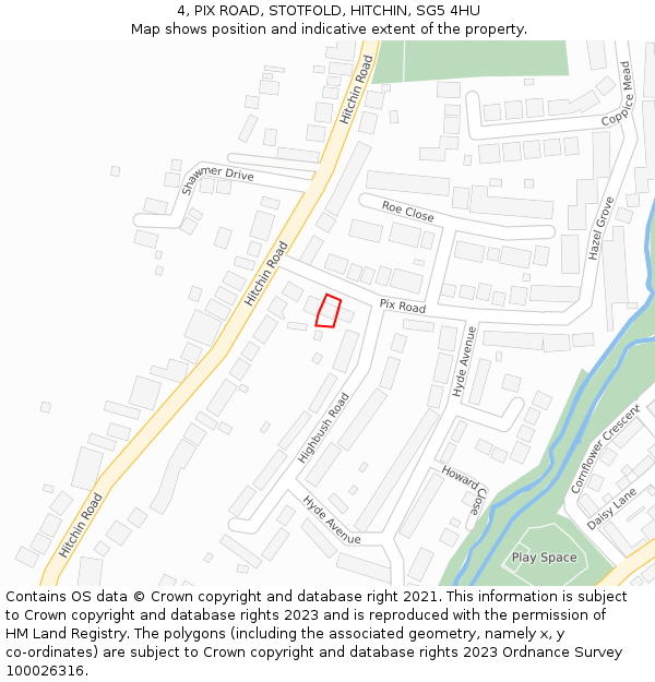 4, PIX ROAD, STOTFOLD, HITCHIN, SG5 4HU: Location map and indicative extent of plot