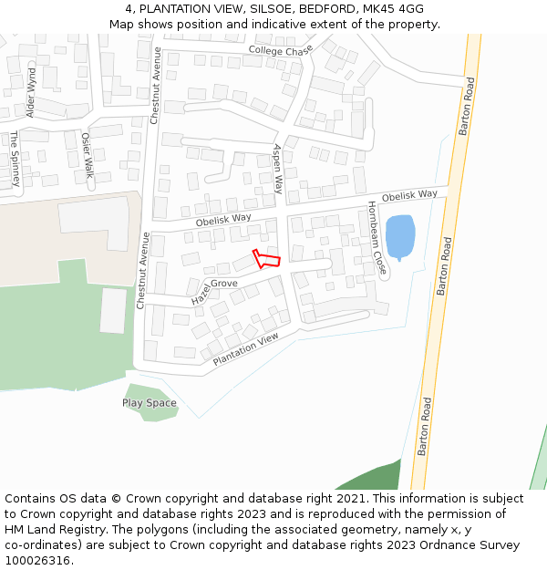 4, PLANTATION VIEW, SILSOE, BEDFORD, MK45 4GG: Location map and indicative extent of plot