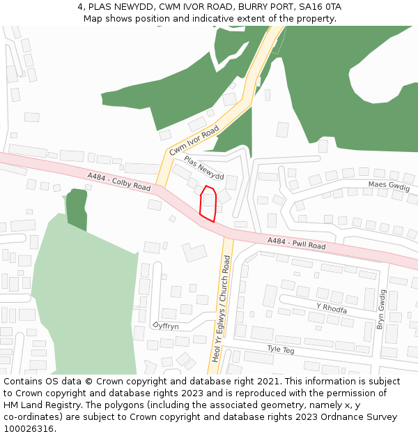 4, PLAS NEWYDD, CWM IVOR ROAD, BURRY PORT, SA16 0TA: Location map and indicative extent of plot
