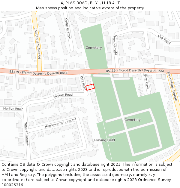 4, PLAS ROAD, RHYL, LL18 4HT: Location map and indicative extent of plot