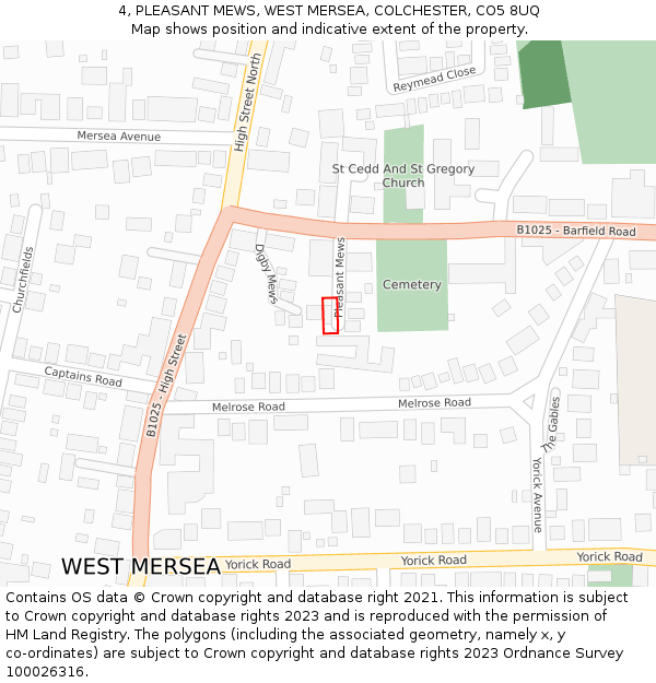 4, PLEASANT MEWS, WEST MERSEA, COLCHESTER, CO5 8UQ: Location map and indicative extent of plot