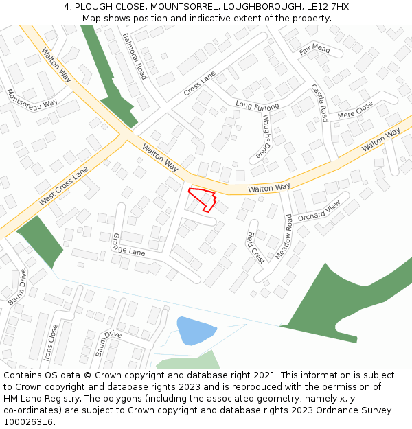 4, PLOUGH CLOSE, MOUNTSORREL, LOUGHBOROUGH, LE12 7HX: Location map and indicative extent of plot