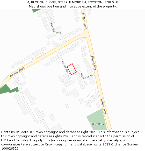 4, PLOUGH CLOSE, STEEPLE MORDEN, ROYSTON, SG8 0UB: Location map and indicative extent of plot