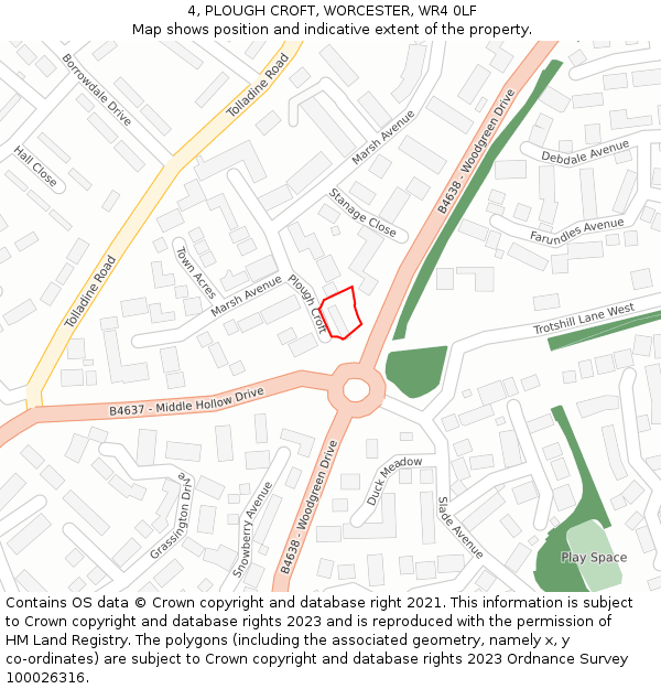 4, PLOUGH CROFT, WORCESTER, WR4 0LF: Location map and indicative extent of plot