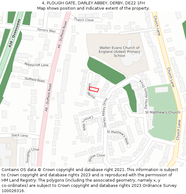 4, PLOUGH GATE, DARLEY ABBEY, DERBY, DE22 1FH: Location map and indicative extent of plot