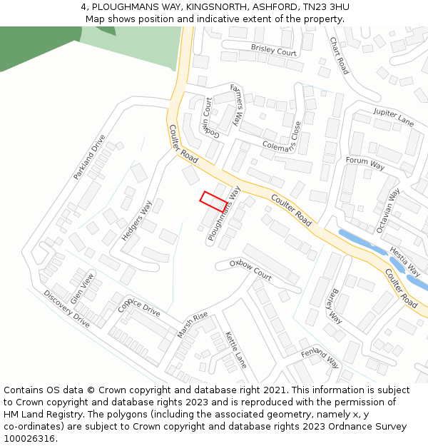 4, PLOUGHMANS WAY, KINGSNORTH, ASHFORD, TN23 3HU: Location map and indicative extent of plot