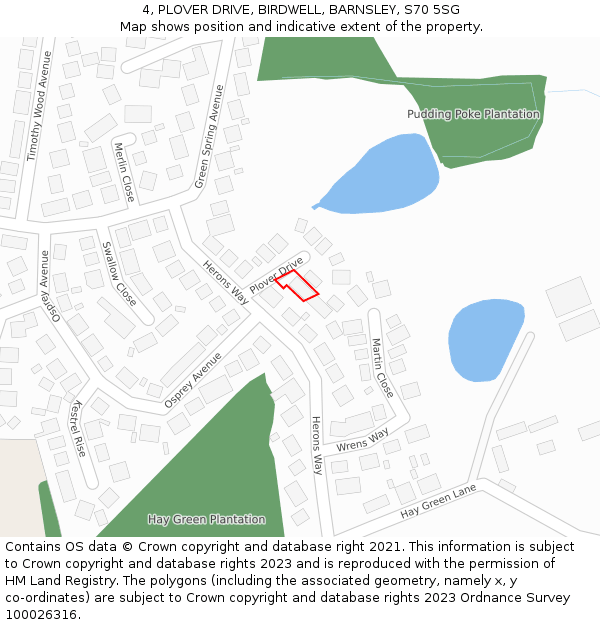 4, PLOVER DRIVE, BIRDWELL, BARNSLEY, S70 5SG: Location map and indicative extent of plot