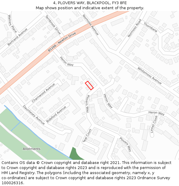 4, PLOVERS WAY, BLACKPOOL, FY3 8FE: Location map and indicative extent of plot