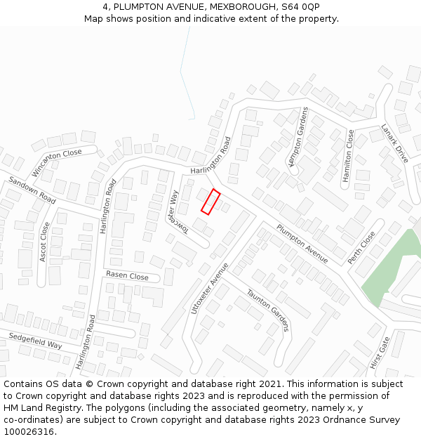 4, PLUMPTON AVENUE, MEXBOROUGH, S64 0QP: Location map and indicative extent of plot