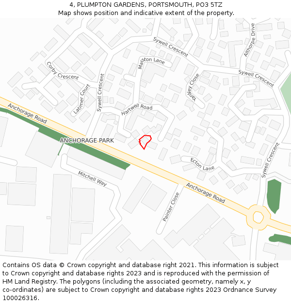 4, PLUMPTON GARDENS, PORTSMOUTH, PO3 5TZ: Location map and indicative extent of plot