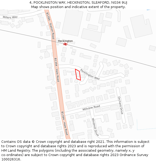 4, POCKLINGTON WAY, HECKINGTON, SLEAFORD, NG34 9UJ: Location map and indicative extent of plot