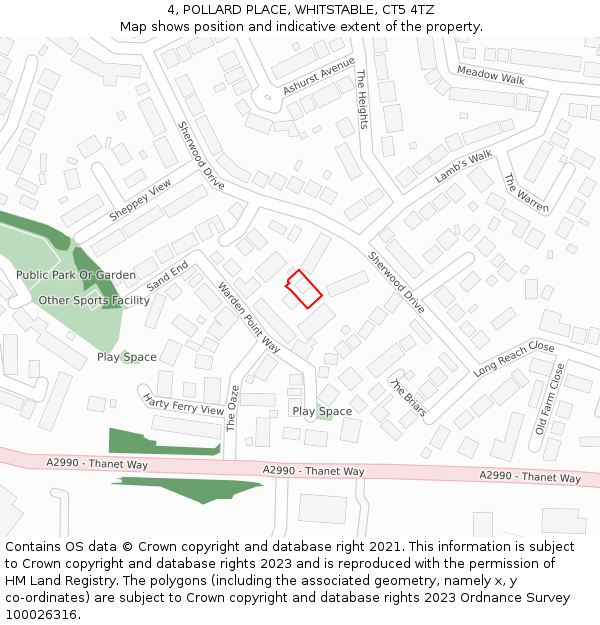 4, POLLARD PLACE, WHITSTABLE, CT5 4TZ: Location map and indicative extent of plot