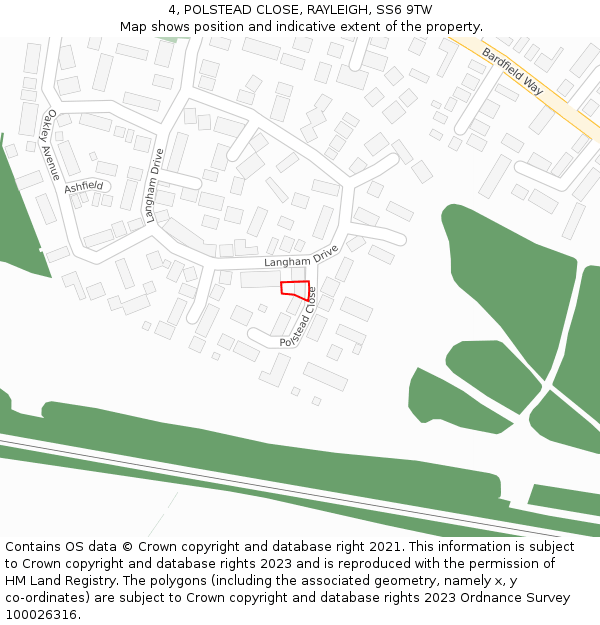 4, POLSTEAD CLOSE, RAYLEIGH, SS6 9TW: Location map and indicative extent of plot