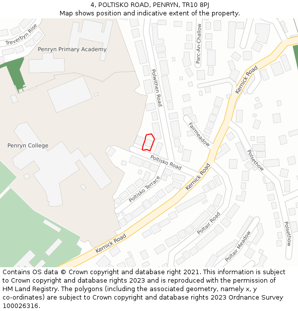 4, POLTISKO ROAD, PENRYN, TR10 8PJ: Location map and indicative extent of plot