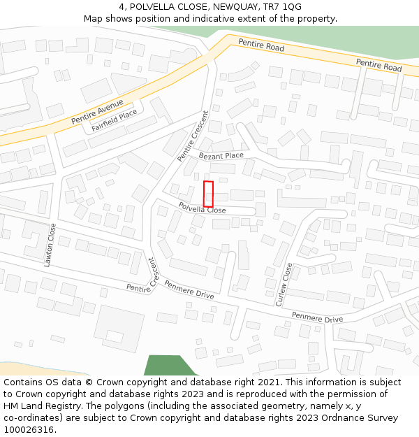 4, POLVELLA CLOSE, NEWQUAY, TR7 1QG: Location map and indicative extent of plot