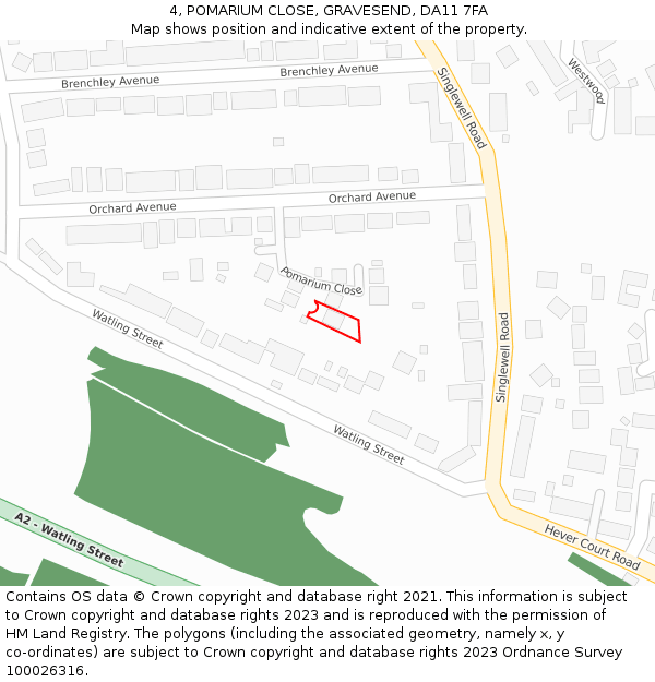 4, POMARIUM CLOSE, GRAVESEND, DA11 7FA: Location map and indicative extent of plot