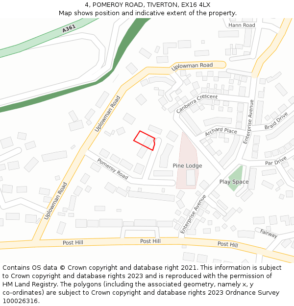 4, POMEROY ROAD, TIVERTON, EX16 4LX: Location map and indicative extent of plot