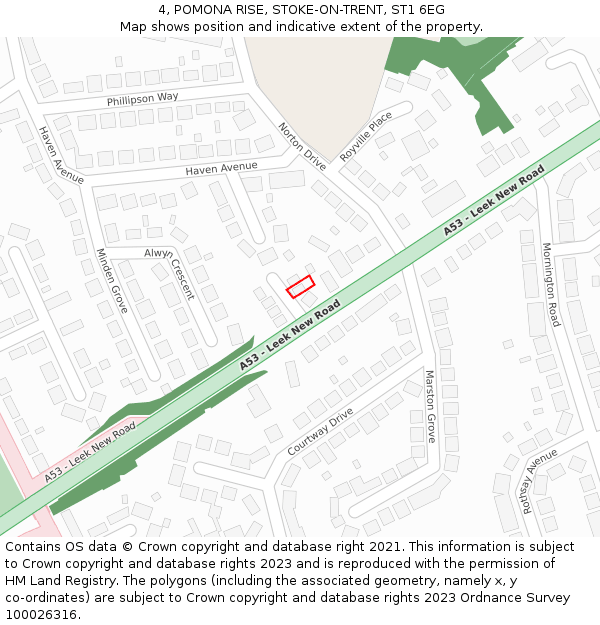 4, POMONA RISE, STOKE-ON-TRENT, ST1 6EG: Location map and indicative extent of plot