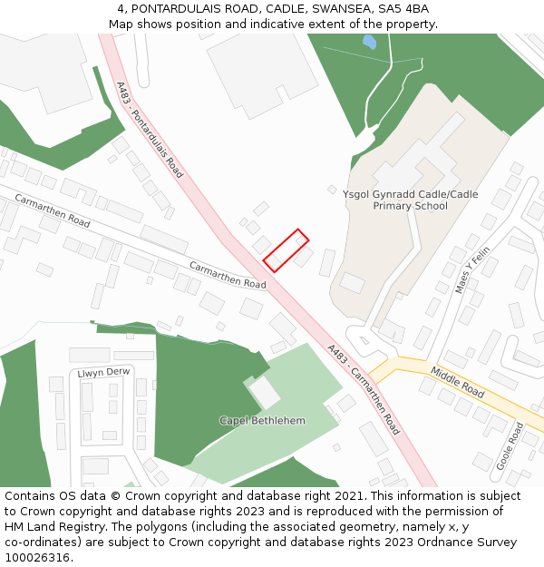 4, PONTARDULAIS ROAD, CADLE, SWANSEA, SA5 4BA: Location map and indicative extent of plot