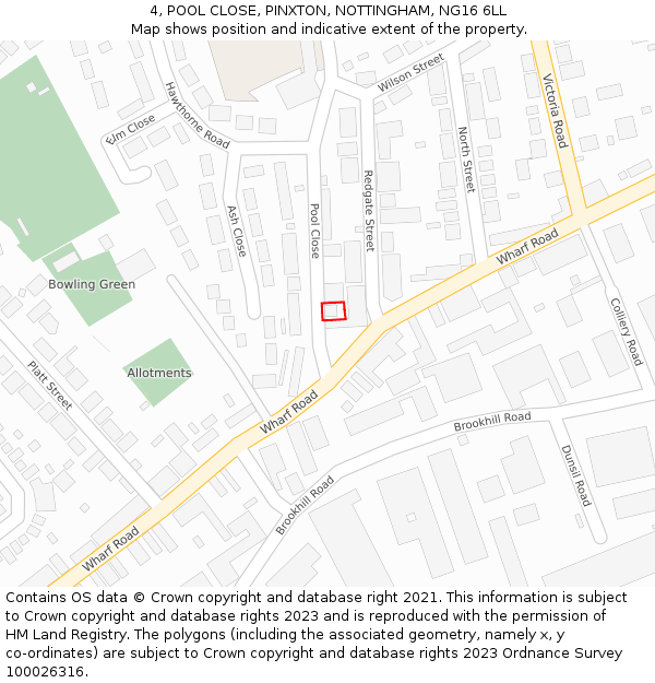 4, POOL CLOSE, PINXTON, NOTTINGHAM, NG16 6LL: Location map and indicative extent of plot