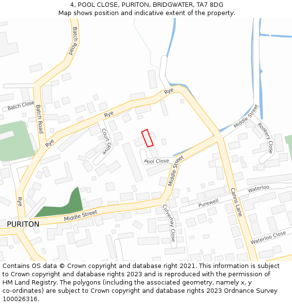 4, POOL CLOSE, PURITON, BRIDGWATER, TA7 8DG: Location map and indicative extent of plot