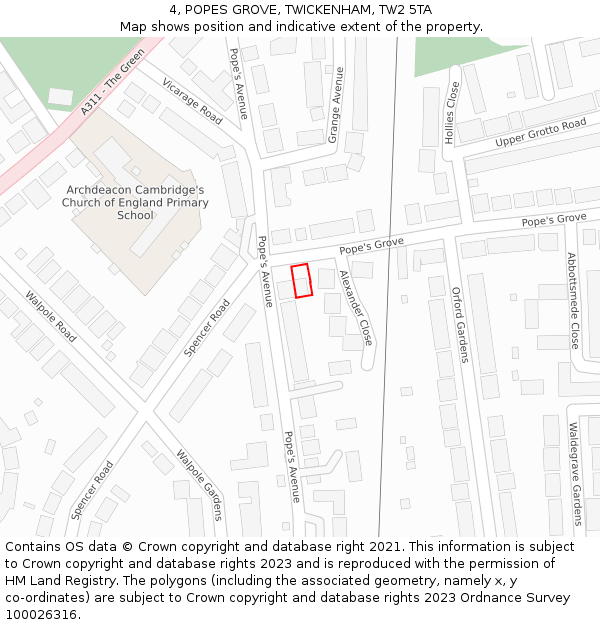 4, POPES GROVE, TWICKENHAM, TW2 5TA: Location map and indicative extent of plot