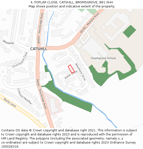4, POPLAR CLOSE, CATSHILL, BROMSGROVE, B61 0HH: Location map and indicative extent of plot