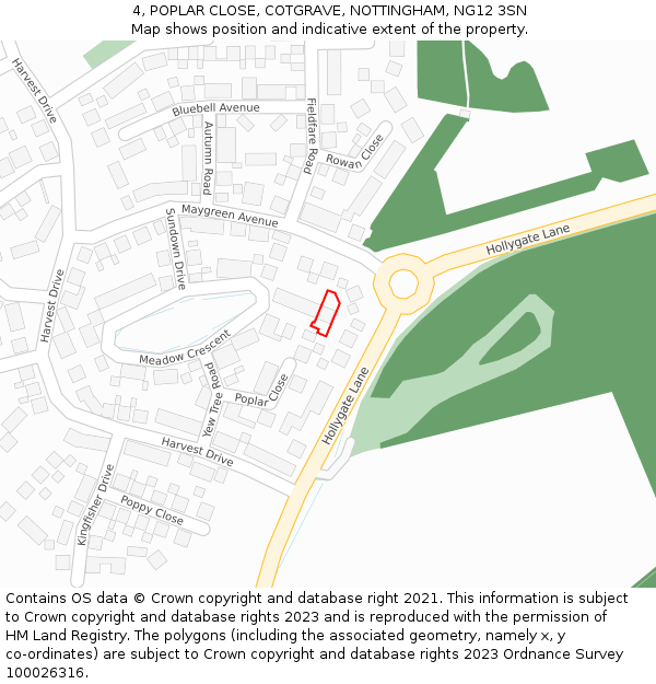 4, POPLAR CLOSE, COTGRAVE, NOTTINGHAM, NG12 3SN: Location map and indicative extent of plot