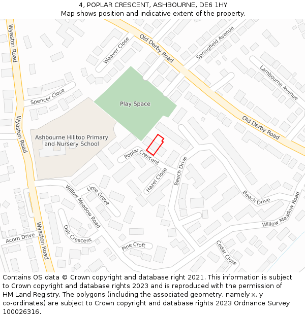 4, POPLAR CRESCENT, ASHBOURNE, DE6 1HY: Location map and indicative extent of plot
